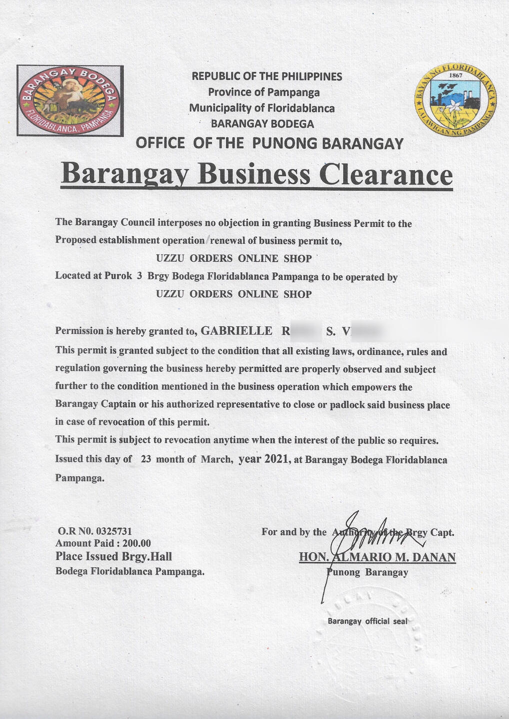 Barangay Business Clearance